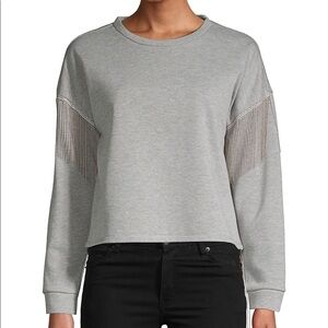 NWT RENVY Fringe Trimmed Grey Sweater Sweatshirt Women’s Small